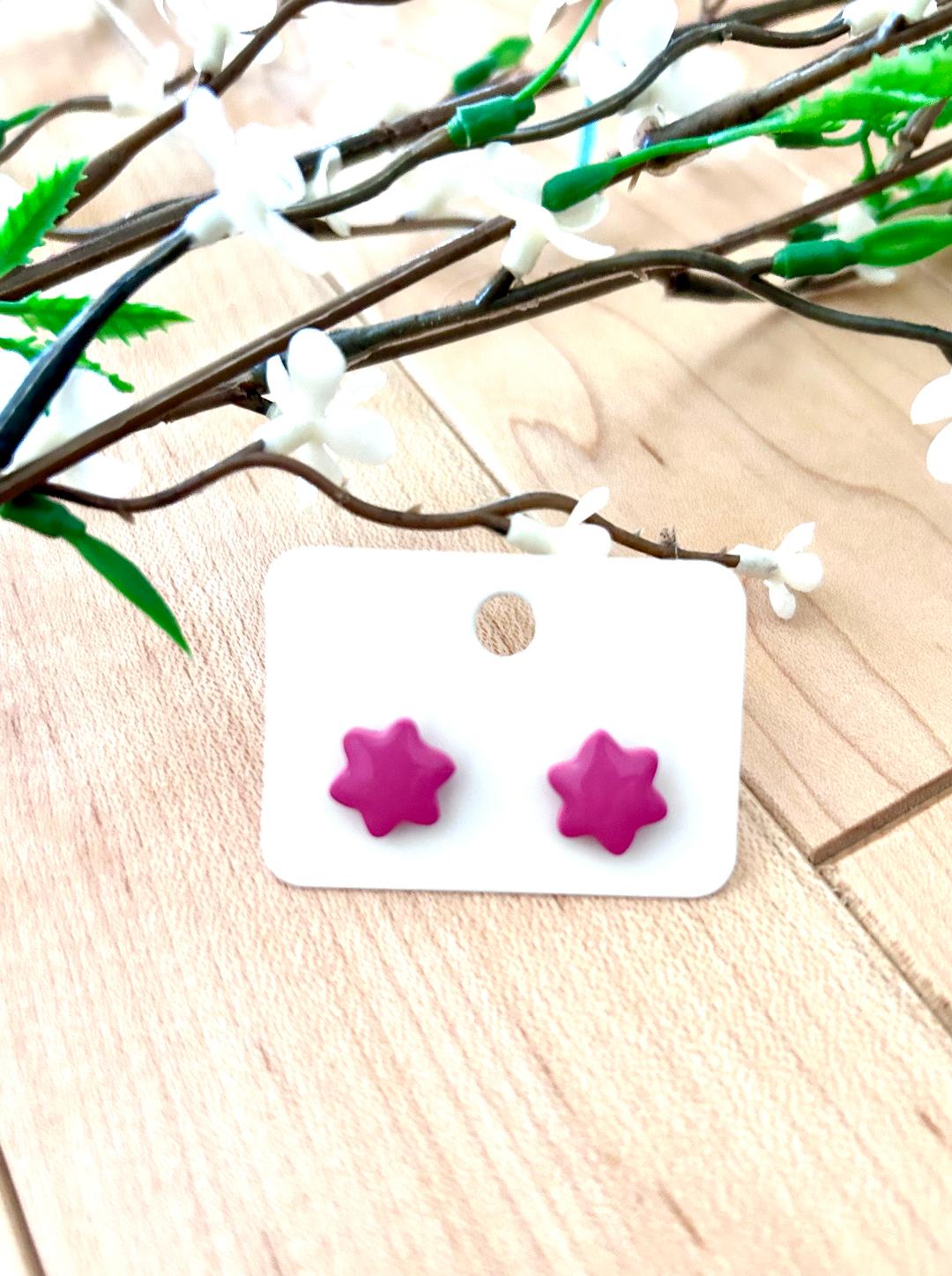Small pink flower stud earrings