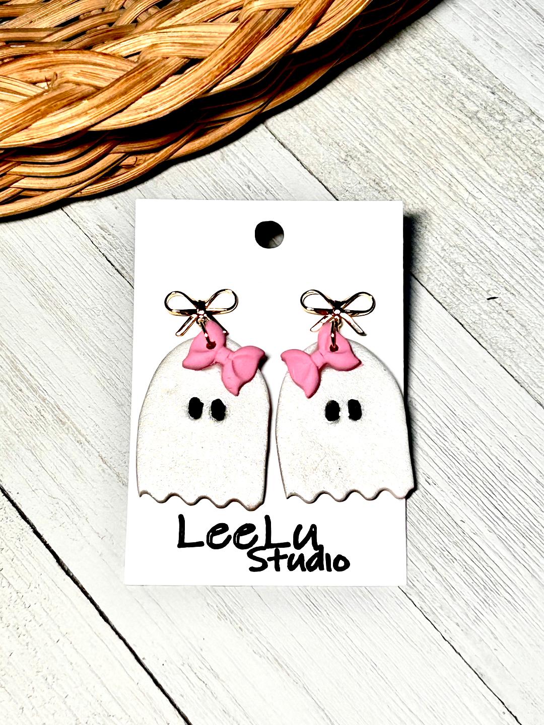 Halloween Pink Bow Arch Ghost Dangles