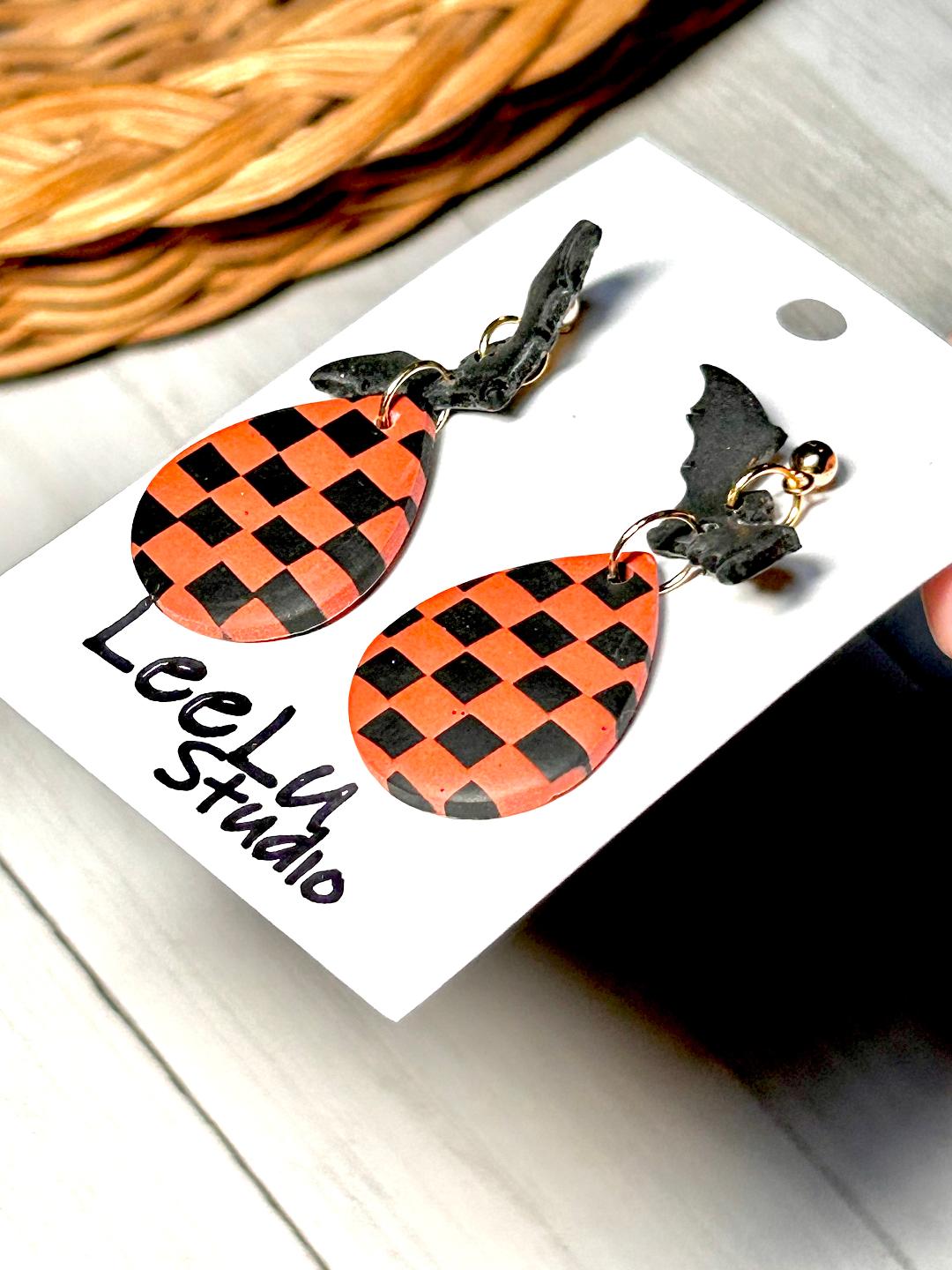 Halloween Checker Bat Drop Dangles