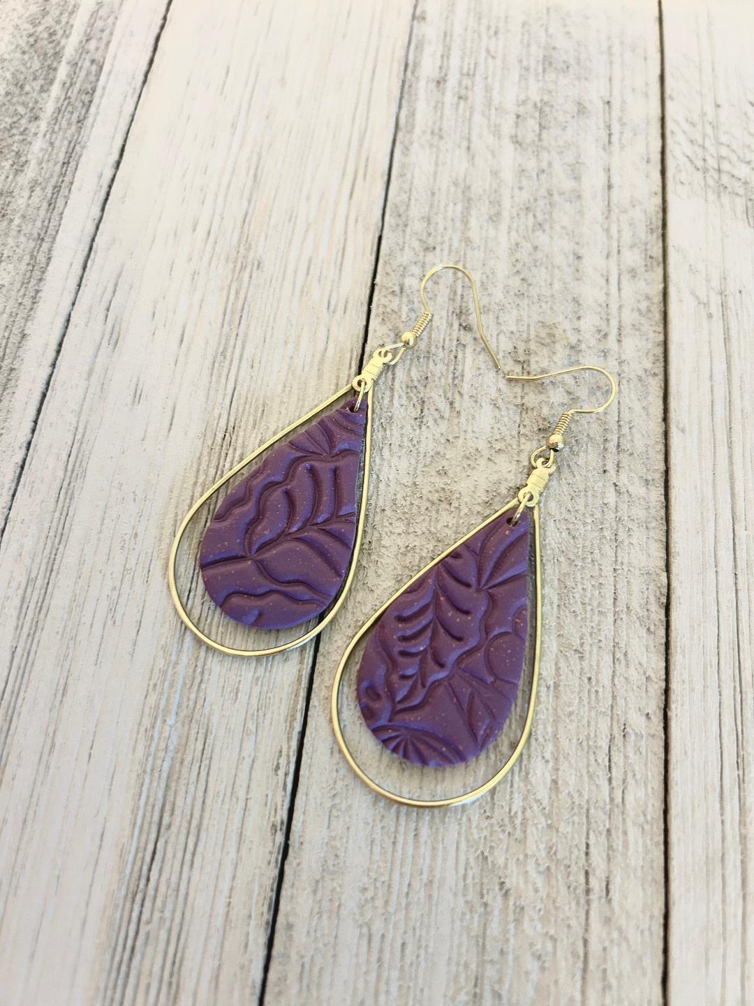 Purple Paisley Drops/polymer clay earrings/polymer clay/dangle earrings/lightweight earrings/inexpensive earrings