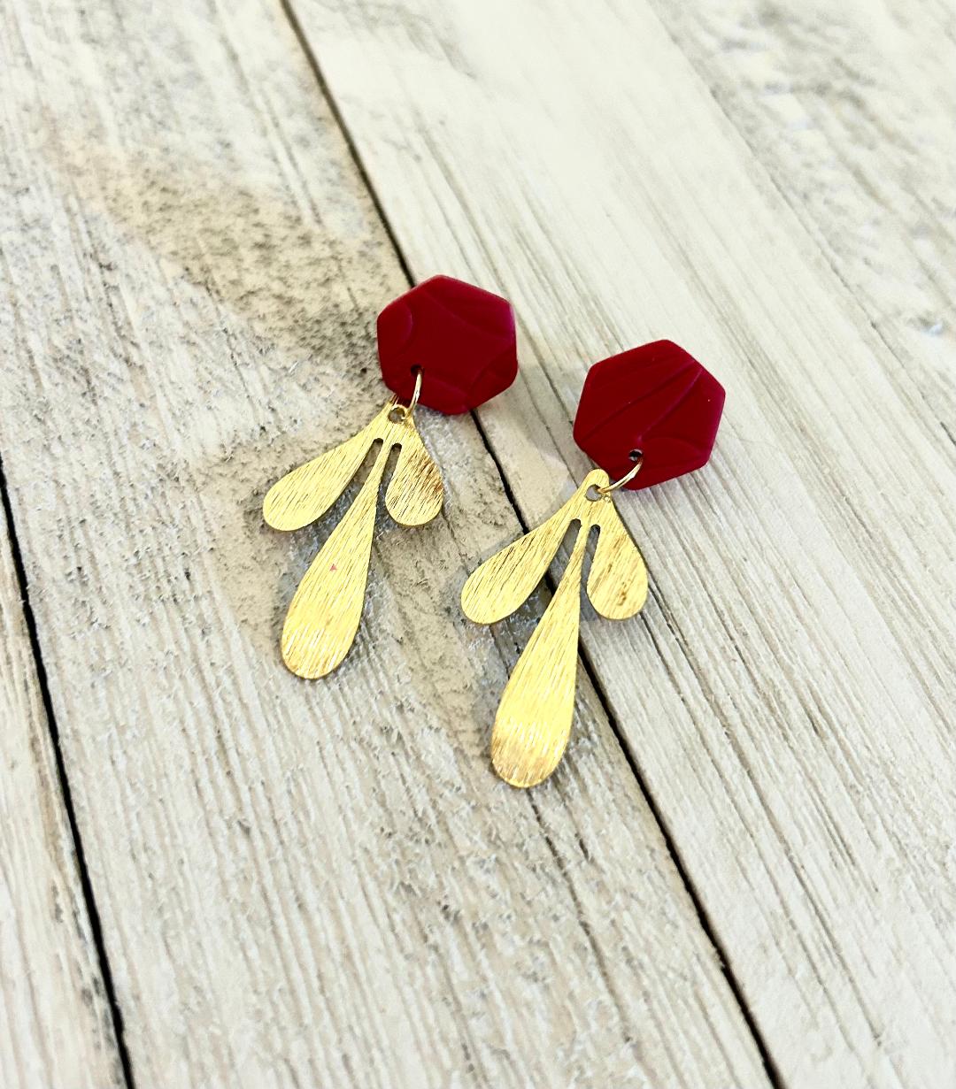 Red Hexagon Drip earrings