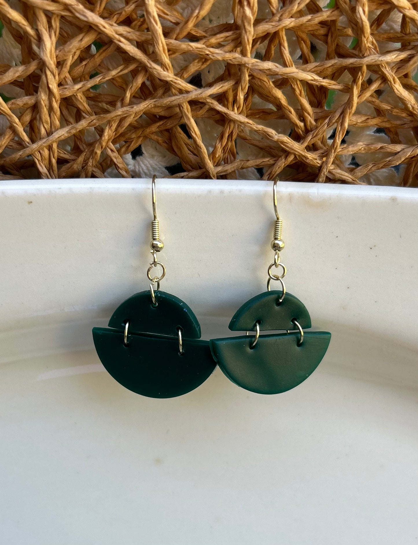 Emerald Green Ark design dangle earrings/polymer clay earrings/polymer clay jewelry