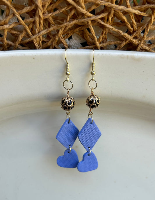 Periwinkle Hearts of Diamonds dangle earrings/polymer clay earrings/handmade earrings/polymer clay jewelry/lightweight jewelry