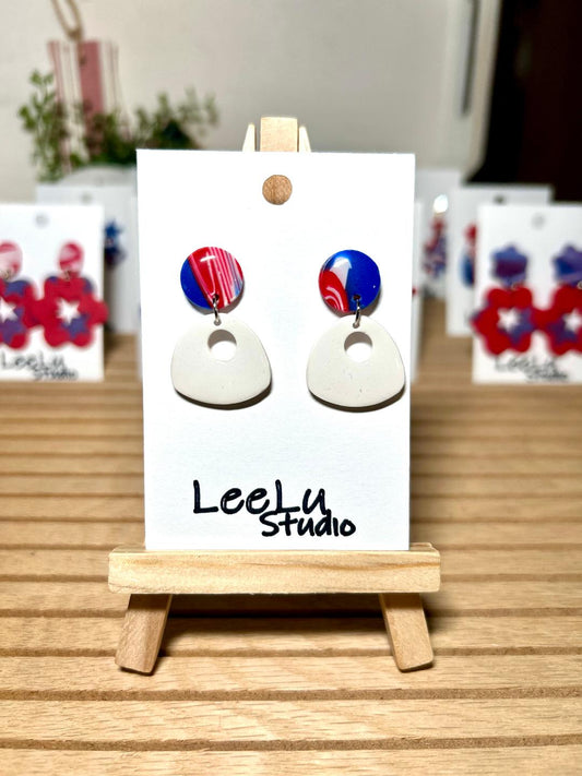 4th of July white and marbled medium dangle earrings