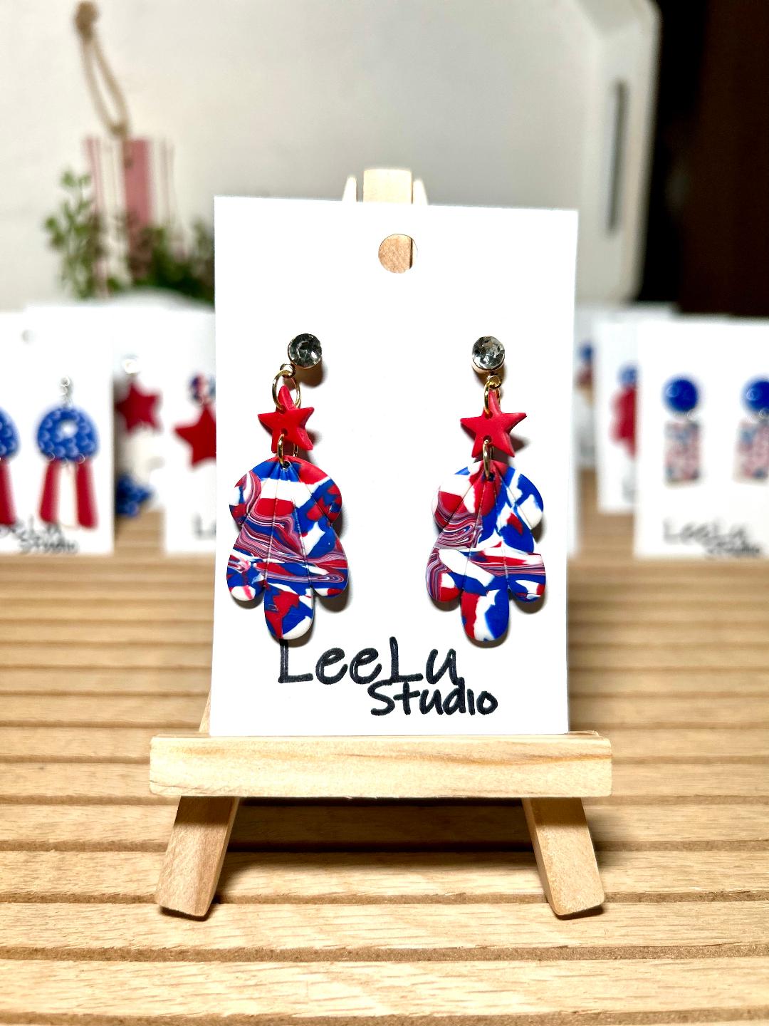 4th of July swirled chandelier, drop medium dangle earrings