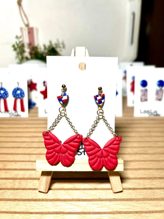 4th of July butterfly large dangle earrings