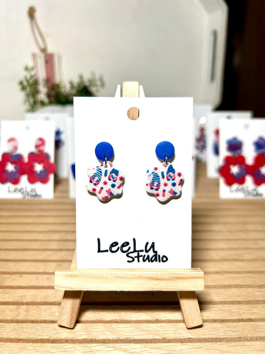 4th of July gnome flower small dangle earrings