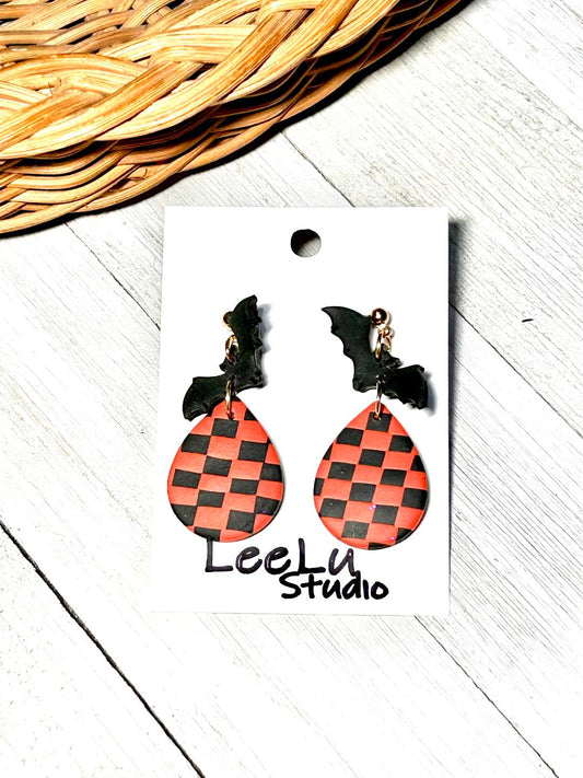Halloween Checker Bat Drop Dangles