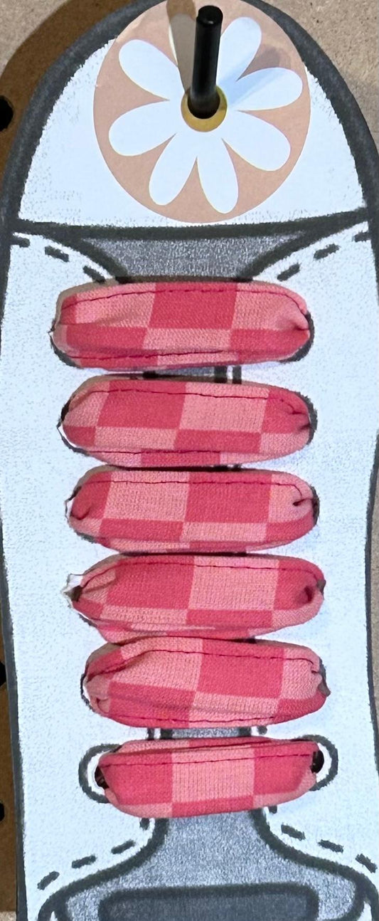 peach checkered fabric shoelaces