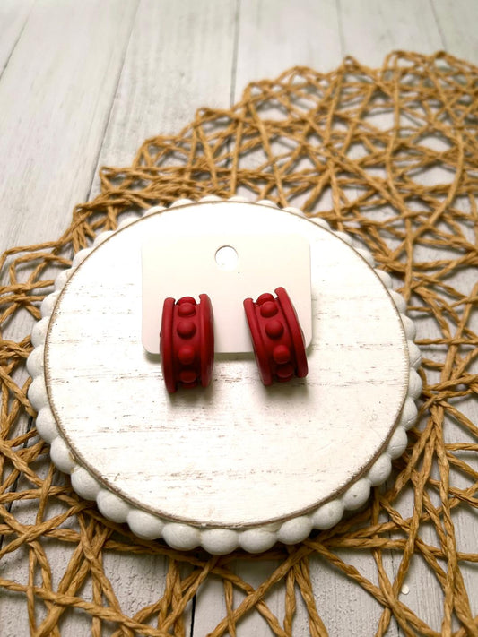 Red Dot Textured Small Hoops