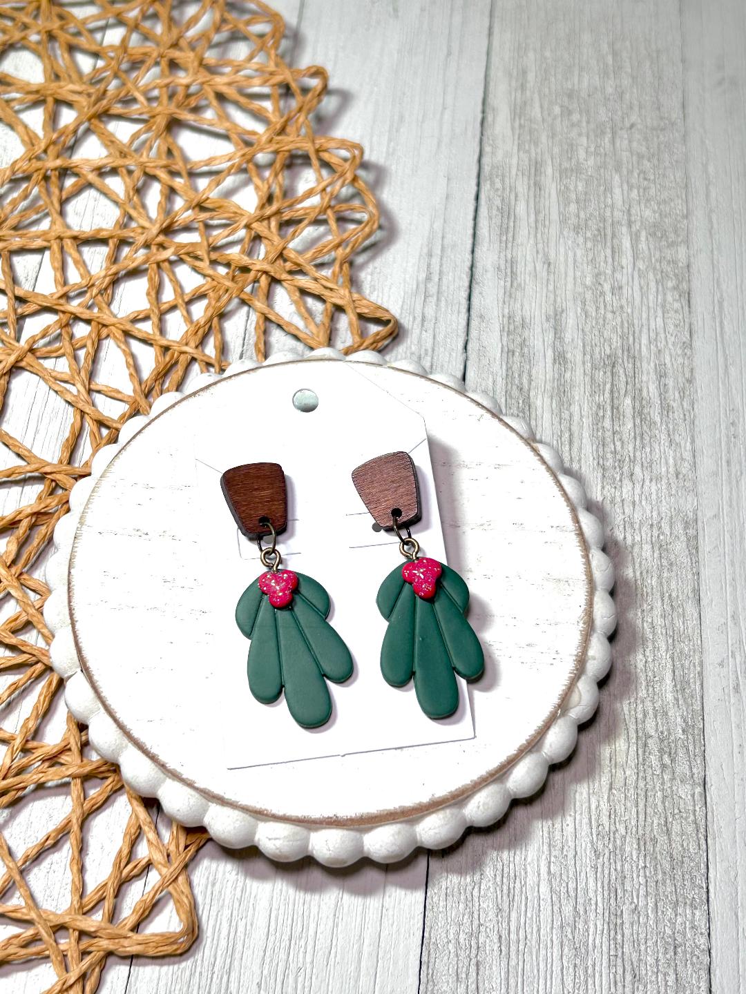 Hanging Christmas Mistletoe polymer clay earrings