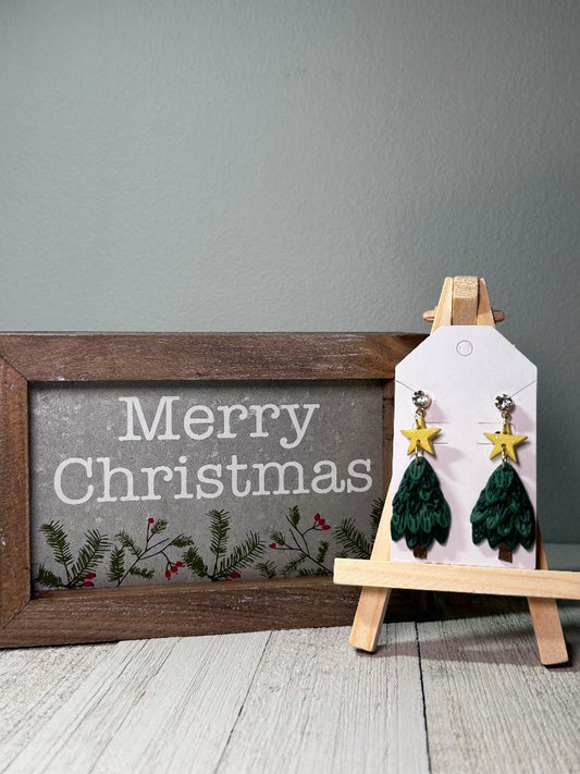 Star of Christmas Tree polymer clay earrings